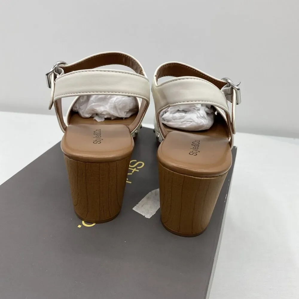 Style & Co. Womens Anddreas Faux Leather Heel Sandals White 6.5 Medium (B,M)